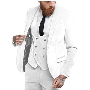 Heren - Fluwelen Pak - Wit - 3-delig - Slim Fit - Luxe Blazer