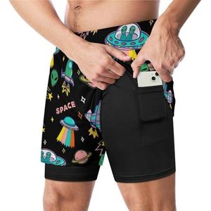 Patroon op Ruimte Onderwerp Grappige Zwembroek met Compressie Liner & Pocket Voor Mannen Board Zwemmen Sport Shorts
