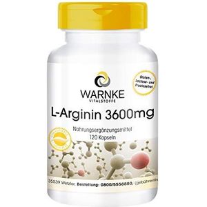 L-Arginine Capsules - hoge dosering: 3600mg L-Arginine HCl per dagdosis - veganistisch - 120 capsules | Warnke Vitalstoffe - Duitse apothekerskwalitei