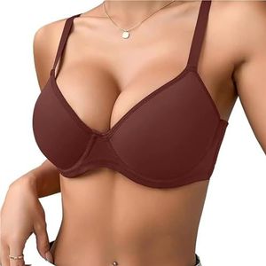 Vrouwen Dagelijkse BH's Ondersteuning Comfort Bralette Push-up Ondergoed Plus Size Verstelbare Bandjes T-shirt BH(Wine,85D)