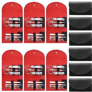 12 Set Manicure Set Bulk Mini Manicure Nail Clipper Kit 7 in 1 RVS Professionele Nagelverzorging Pedicure met Reizen Draagbare Tas Verzorging Kits voor Kerstmis Vrouwen Mannen Thuis (zwart)