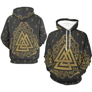 Herfstsweatshirt Met Lange Mouwen en Zak, Viking-hoodies met 3D-print, Trendy en Coole Grote Losse Trui voor Koppels (Color : Valknut, Size : L)