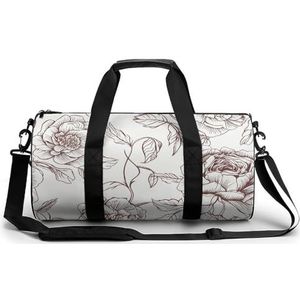 Sporttas voor dames en heren, met bloemenprint en rozenbloemen, plunjezakken, reistas, sporttas, sporttas, gymtas met schoenenvak, lijn bloemen rozen bloemen ontwerp, 45 cm / 22,9 cm, Lijn Bloemen