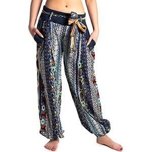 ufash Harembroek in Italiaans design, met bijpassende stoffen riem, 100% katoen, uniseks, voor mannen en vrouwen, diverse designs, blauw, Eén maat