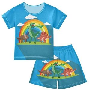 YOUJUNER Kinderpyjama set schattige dinosaurus korte mouw T-shirt zomer nachtkleding pyjama lounge wear nachtkleding voor jongens meisjes kinderen, Meerkleurig, 8 jaar