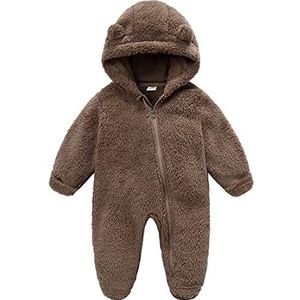 Fairy Baby Baby Sneeuwpak, Pasgeboren Baby Hooded Footed Romper Fleece Sneeuwpak Cartoon Flanellen Rits Jumpsuit Dunne Herfst Winter Outfits, Bruin, 0-3 maanden