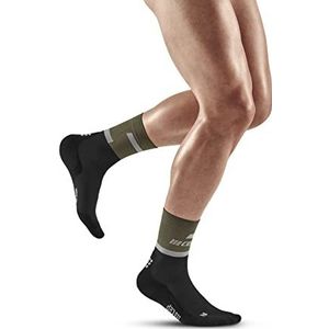 CEP The Run Compressie Socks Mid Cut voor heren, middellange loopsokken met compressie, regenererende compressiekousen voor mannen, olijf/zwart, Medium