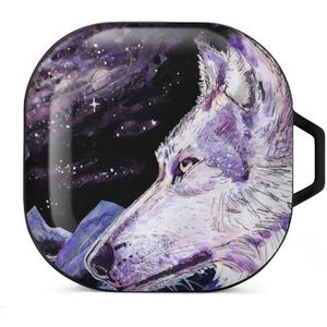 Wolf, ruimte, bergen en bos oordopjes hoesje compatibel met Samsung hard shell beschermhoes zwart stijl