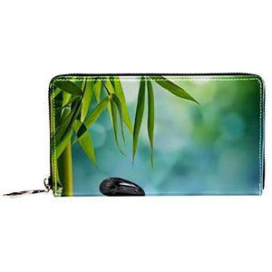 Vrouwen Zip Around Portemonnee en Telefoon Clutch, Zen Stenen en Bamboe, Reistas Lederen Clutch Bag Kaarthouder Organizer Polsbandjes Portefeuilles, Meerkleurig, 8.07x1x4.53 in