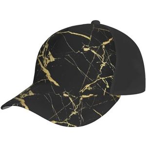 Baseballpet, zwart goud marmer bedrukt verstelbaar gesp ontwerp honkbalpet, unisex, trendy, streetwear stijl voor sport buiten, Zwart, Eén Maat