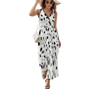 Dalmatische print dames lange jurk mouwloze maxi-jurk zonnejurk strand feestjurken avondjurken L