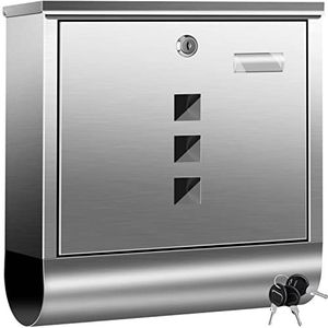 KESSER® Brievenbus roestvrij staal met krantenvak, naambordje, kijkvenster, geborsteld, 3X sleutel afsluitbaar, gepoedercoat, wandmontage, groot, incl. montagemateriaal, zilver
