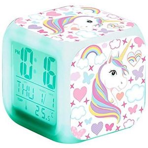 Cartoon Unicorn-Wekkers, 7 Van Kleur Veranderend Led-Nachtlampje, Wekker, Voor Kinderen, Volwassenen, Thuis, Op Kantoor,1