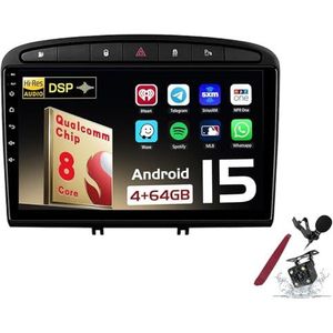 Android 15 Autoradio Sat Navi voor P-eugeot 408 308 (2012-2016) 9 Inch Touchscreen Multimedia Speler met Draadloze Carplay GPS Navigatie FM RDS Bluetooth 5G-WiFi SWC DSP,M100s
