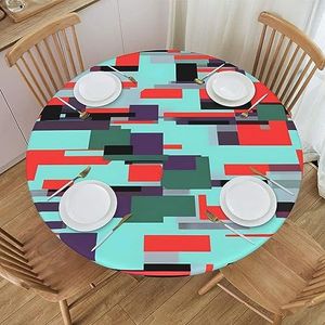 Gestreept rond tafelkleed met combinatiepatroon, waterdicht en afveegbaar met elastische randen, geschikt voor het decoreren van ronde tafels.