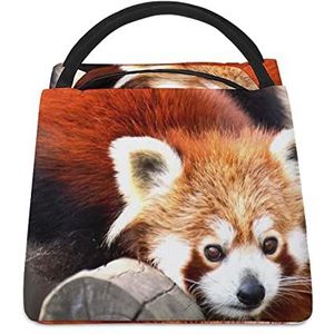 Rode Panda Grappige Lunch Tas Geïsoleerde Lunchbox Lekvrije Koeltas Tote Handtas Gift voor Vrouwen Moeder Mannen