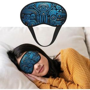 Slaapmasker voor dames en heren, verduisterende oogmaskers om te slapen, blinddoek blauw en zwart tribal patroon slaapmasker, zijslaper oogbedekking voor meditatie, lichtblokkerende reisbenodigdheden