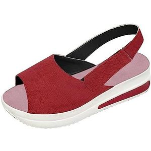 PMVRTHQV Damessandalen, voetboogondersteuning, comfortabele wandelsandalen, zomer, antislip, casual sandalen, W Rood, 43 EU