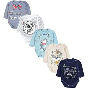 TupTam Baby Overslag Rompertje met Lange Mouwen Set van 5, Little Bro/Blauw/Grijs/Beer/Vos/Beige, 80