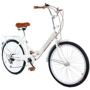 24 inch Dames Stadsfiets, Fiets Stadsfiets Vouwfiets Volwassenen Tieners voor Vouwfiets, 7 Versnellingen Vouwfiets voor Sport Buiten Fietsen Pendelen Kamperen White
