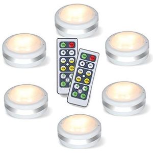 Led-kastverlichting op batterijen, 6 stuks, onderbouwverlichting, keuken, met afstandsbediening, draadloze kastverlichting, werkt op batterijen, dimbaar, spot nachtlampje voor trappen, vitrine, kast,