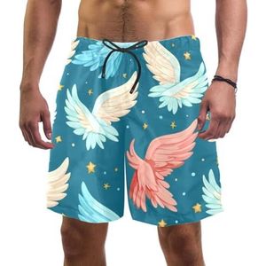 PAFEFO Cartoon Galaxy Wings boardshorts voor heren, sneldrogend, strand, zwemmen, sportpakken met zakken, Cartoon Galaxy Vleugels, L