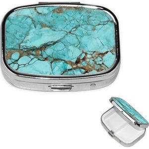 Vierkante Pillenetui voor Portemonnee of Pocket 2 Compartiment Geneeskunde Pillendoos Draagbare Kleine Pil Organizer Turquoise Marmer Reizen Pillendoos Geneeskunde Vitamine Kabeljauw Leverolie