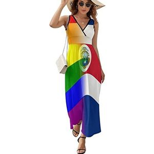 LGBT Pride Costa Rica vlag dames lange jurk mouwloze maxi-jurk zonnejurk strand feestjurken avondjurken 2XL