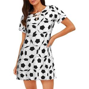 GXUNGT Zwart-wit voetbalpatroon print dames zomergewaad, nachtkleding met korte mouwen, zacht en comfortabel, voor thuis en buiten, Zwart, S