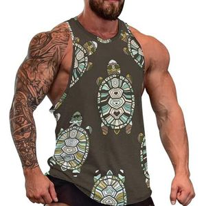 Turtles Tribal Styled Tortoises Heren Tanktop Grafische Mouwloze Bodybuilding Tees Casual Strand T-Shirt Grappige Gym Spier