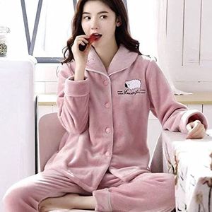 Dames Pyjama Set,Fleece Pyjama Vrouwen Creatieve Eenvoudige Schapen Roze Pluizige Pyjama Winter Warm Vest Nachtjapon Womens Lounge Wear Sets Voor Indoor Outdoor, M