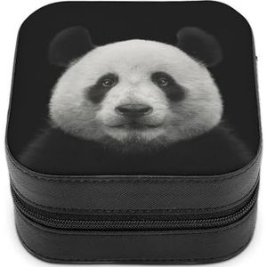 Panda Beer Gezicht op Zwarte Leuke Sieraden Organizer Doos Voor Oorbellen Ketting Ringen Opslag Display Case Reizen Houder Grappige Gift Kleine
