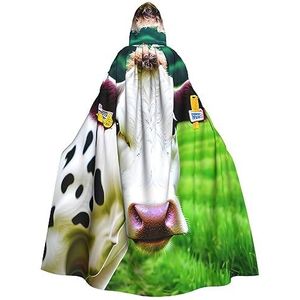 Bxzpzplj Koe patronen print mystieke mantel met capuchon voor mannen en vrouwen, Halloween, cosplay en carnaval, 185 cm
