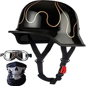 Motorhelm in Duitse stijl met gezichtsmasker en veiligheidsbril, volwassen schedelkap halve helm DOT goedgekeurde heren en dames retro halve schaalhelm voor Street Cruiser Scooter Chopper Decoration