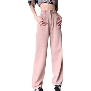 HHuiXinXue Damesmode Y2K Jeans Wijde Pijpen Broek Hoge Taille Rechte Baggy Casual Jeans Streetwear Trend, roze, L