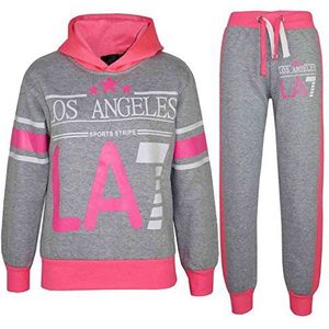 A2Z 4 Kids® LA7 Trainingspak Sweatshirt met Capuchon Joggingbroek Twee Kleuren Set Sport Casual Mode Actieve Kleding Outfit Meisjes Jongens Kinderen Leeftijd 5-13 jaar, grijs en neonroze, 5-6 Jaar