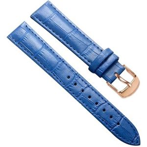 Chlikeyi Echt rundleer horlogeband voor mannen en vrouwen, horloges met leren band met gesp armband, roségoud, blauw, 8 mm, Strepen