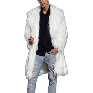 DianShaoA Bontjas voor heren, imitatiebont, lange jas, faux bont, warme parka, mantel, cardigan, wit, XL