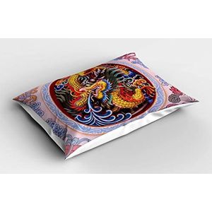 ABAKUHAUS Draak Siersloop voor Kussen, Chinese Draak Mythische, Decoratief Standaard Maat Bedrukte Kussensloop, 80 cm x 40 cm, Geel blauw