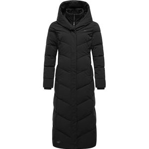 Ragwear Natalka Extralong Winterjas voor dames, warme gewatteerde jas, extra lang met capuchon, XS-6XL, zwart, S