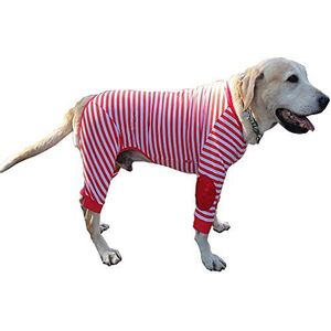 Huisdier kleren, Grote Honden pyjama met Rits Gestreepte Honden Vierbenige Jumpsuit Zachte katoenen jas Kostuum voor Medium Honden, 7#-Back Length 55cm, ORANJE