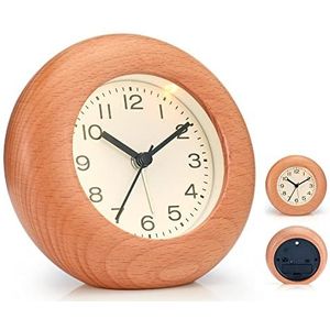 JIYUERLTD Wekker voor slaapkamer,luide Klok voor zware slapers,Decoratieve houten wekker met beukenframe,Natuurlijke Klassieke Stijl voor Thuis Kantoor Hotel (Round 11cm)
