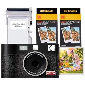 KODAK Mini Shot 2 ERA 4PASS 2-in-1 Instant Camera en Fotoprinter (5,3 x 8,6 cm), initiaal 8 vellen + 60 vel Pack bundel, zwart