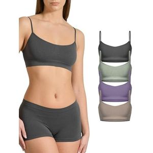 Risalti BH zonder beugel, smalle schouders, ecologisch vriendelijk, 4 stuks - Brassiere damesbeha van zachte microvezel Yees Green, naadloze beha, duurzaam en ademend ondergoed - Made in Italy