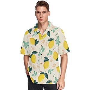 KAAVIYO Gele Citroen Oranje Fruit Shirts voor Mannen Korte Mouw Knoop Down Hawaiian Shirt voor Zomer Strand, Patroon, M