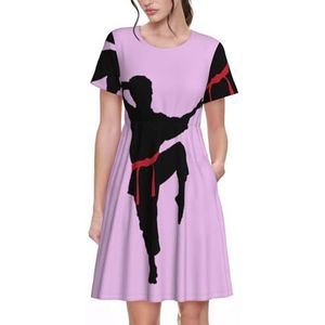 JJPUNGK Karate Mannen Print Dagelijks Dragen Vrouwen Jurken Casual Zomer Jurk met Korte Mouwen Ronde hals Zakken, Zwart, S