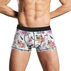 Mooie mopshond in roze rok heren boxershorts ademend ondergoed stretch tailleband grappige print kofferbak L