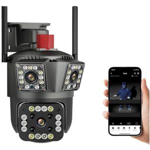 Bewakingscamera, PTZ Waterdicht Beveiligingssysteem Videocamera Surveillance 3 Lens Drie Scherm 5K 9MP HD IP Camera Outdoor auto Tracking(9MP plus 128G card)