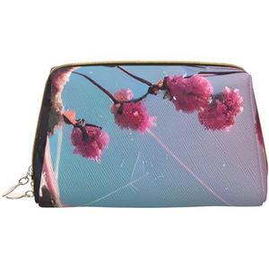 Kleine roze bloemen draagbare cosmetische tas, &reizen cosmetische tas, Unisex, ritssluiting, geschikt voor dagelijks gebruik, Wit, Eén maat