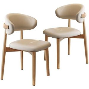 Maaltijd Stoelen Boerderijkeuken- en eetkamerstoelenset van 2, retro PU-leren eetkamerstoel met gebogen rugleuning en houten poten, crème(Wood Legs,2PCS)